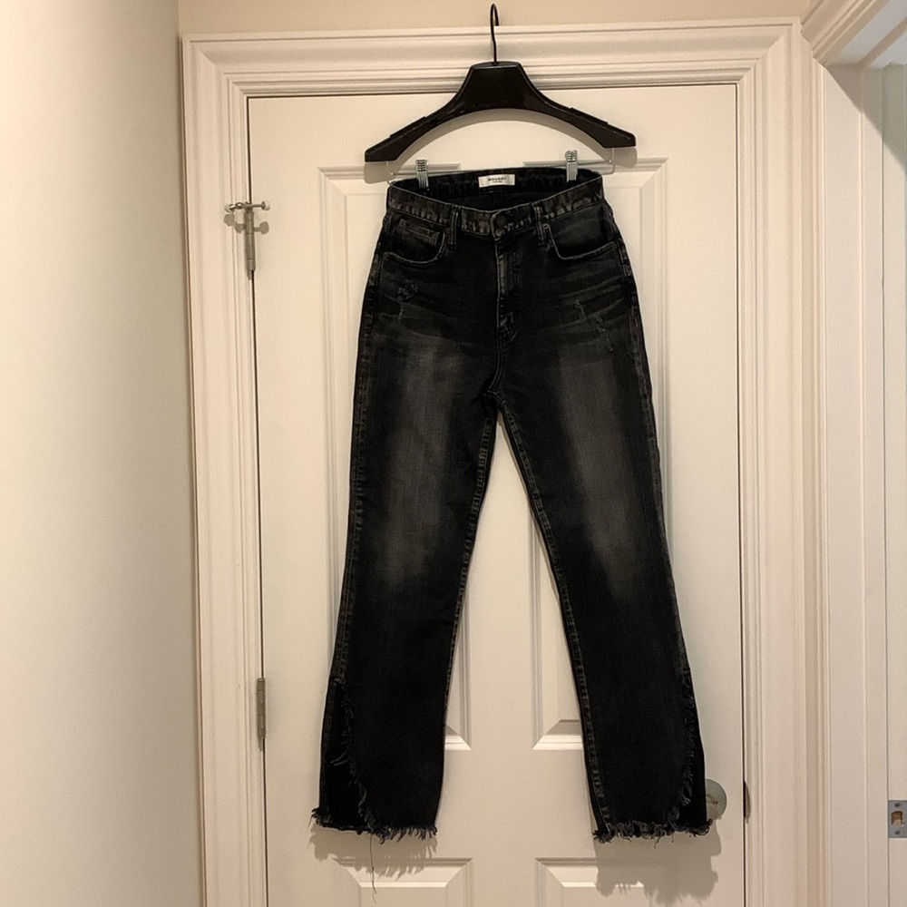 Moussy Vintage black distressed jeans with frayed leg opening